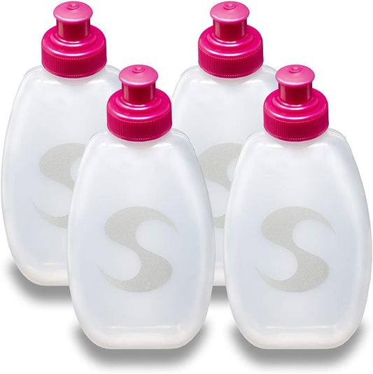 Synergy Reusable Handheld Hydration Running Water Bottles (6oz 4-Pack, Pink)